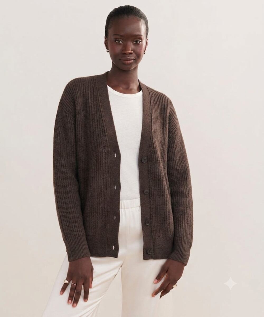 Babaton Aritzia 100% Merino Wool Ribbed V-Neck Cardigan Sweater Brown Size S